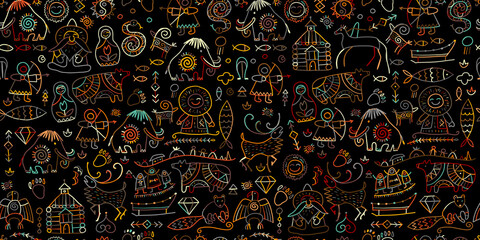 Seamless pattern with North People Lifestyle. Sketch for your design