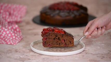 Wall Mural - Slice Of Chocolate Cherry Cake.