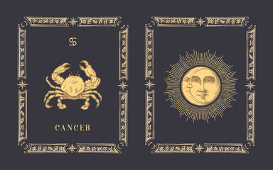 Wall Mural - Cancer zodiac symbol, horoscope card in vector.