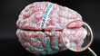 Imagination in human brain, a concept showing hundreds of crucial words related to Imagination projected onto a cortex to fully demonstrate broad extent of this condition, 3d illustration