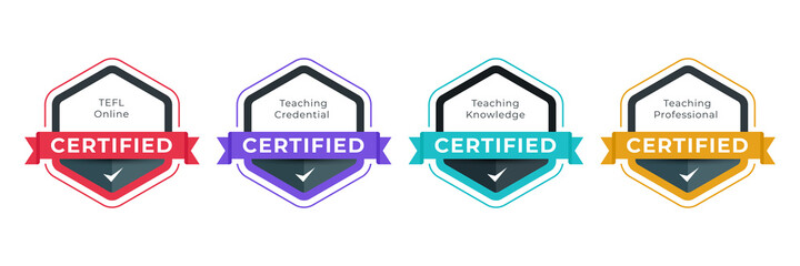Poster - digital badge certified for professional teaching category. vector logo certificate icon design temp