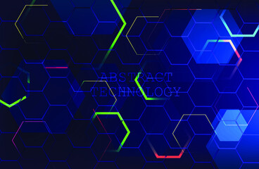 Wall Mural - abstract hexagonal shapes on dark background. technology structure. vector illustration