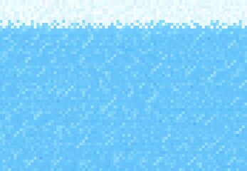 Poster - Cubic pixel game. Snow, ice and water blocks background, vector pattern of 8 bit art. Blue river or lake water with cubic pixel or mosaic 8bit graphic for computer video game level interface