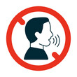 Sign is forbidden to speak, ban human voice. Keep quiet. Sign silence. Vector