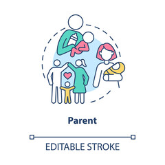 Parent role in society concept icon. Father mother in community. Moral norms and expectation abstract idea thin line illustration. Vector isolated outline color drawing. Editable stroke