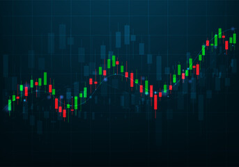 Wall Mural - business candlestick stock chart on dark background. stock investment trading. up trend concept.