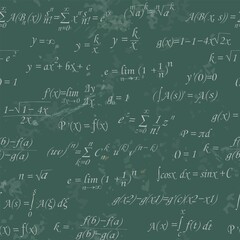 Seamless pattern with math formulas written on a school board