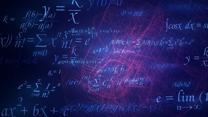 Dark blue background with glowing math formulas and abstract pattern