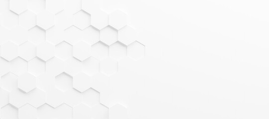 Fototapete - White hexagon honeycomb shape moving randomly, Abstract, Embossed Hexagon, White geometric hexagonal abstract background. 3D illustration rendering.