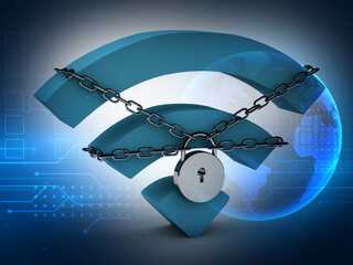Fototapete - 3d illustration wifi locked with background 