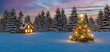 Weihnachtsgrußkarte mit Christbaum und Winterlandschaft