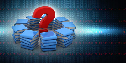 Poster - 3d rendering Books with Question mark Symbol