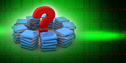Poster - 3d rendering Books with Question mark Symbol