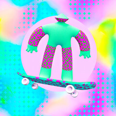 Wall Mural - Minimalistic stylized collage art. 3d funny character Skater Boy. Youth culture concept