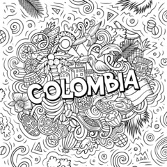 Sticker - Colombia hand drawn cartoon doodle illustration. Funny Colombian design.