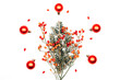 Bouquet of fir branches with red berries and Christmas decorations