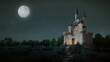 Castle  with fullmoon in night sky.3d rendering