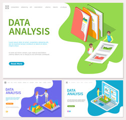 Poster - visualize with business analytics. people work with statistical data analysis, changing indicators. 