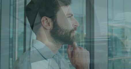 Poster - Animation of statistics and data processing over businessman