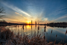 Sunset On The Lake Through The Cattails