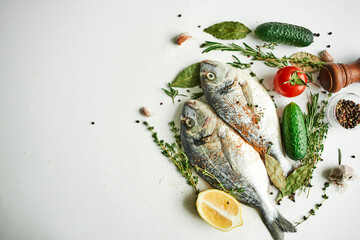 Wall Mural - fish fresh food ingredients top view kitchen delicacy