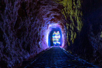 Light painting in the Historic rail tunnel, a part of an old gold mine transportation system located in Collins Drive Circuit, New Zealand