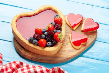 Poster - Heart shaped sweet cake with berries