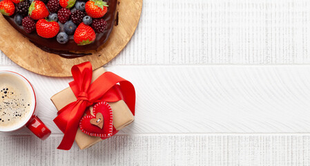 Poster - Heart shaped sweet cake with berries