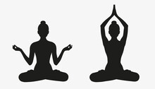 Yoga Silhouette. Meditating Woman In Lotus Position. Vector Illustration.	
