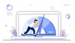 © JulsIst - Website loading optimization Page speed and SEO Flat vector concept illustration Website speed Loading time Page optimization Speed test metering dial Slow loading of media content. Signal quality