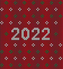 Wall Mural - New Year Seamless Knitted Pattern with number 2022. Knitting Sweater Design. Wool Knitted Texture. Vector illustration