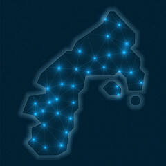 Poster - water island network map. abstract geometric map of the island. digital connections and telecommunic
