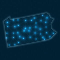 Poster - pennsylvania network map. abstract geometric map of the us state. digital connections and telecommun