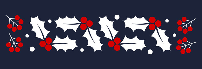 Wall Mural - christmas holly berries decoration on dark background.