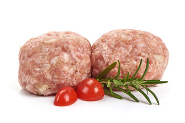 Wall Mural - Minced meat patties, isolated on white background.