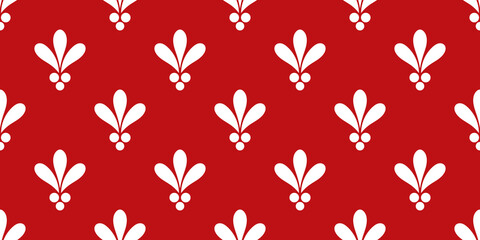 Wall Mural - White mistletoe Christmas seamless pattern on red background.