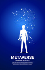 Poster - Vector Silhouette of businessman with man head from dot connect line circuit board style . Concept background human future and technology