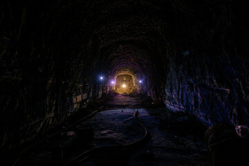 Poster - Dark creepy old abandoned mine in backlight