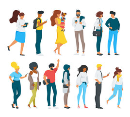 vector flat style set of standing people