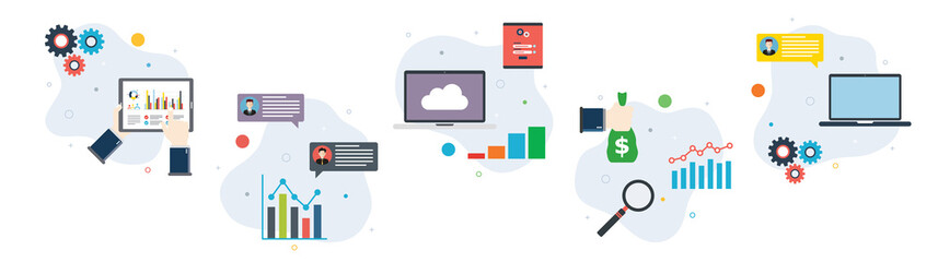 Sticker - Report market, gains financial, data organization and accountancy chart. Flat design icons in vector illustration.