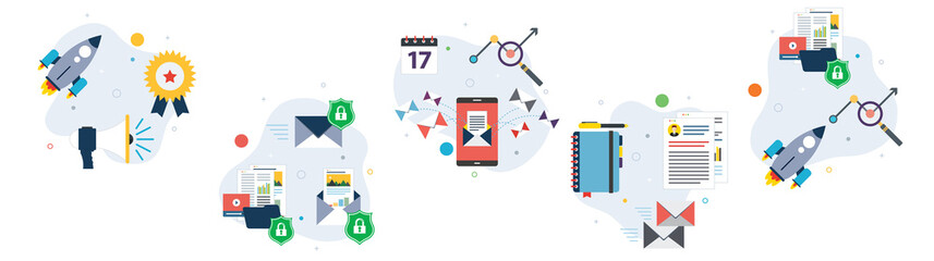 Poster - Concepts of communication, email protection, mobile communication, and email marketing. Flat design icons in vector illustration.