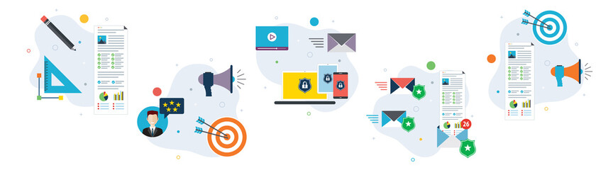 Poster - Marketing, safety, computer, communication and business icons.