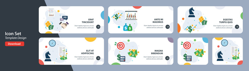 Poster - Web banners template in vector with icons of business finance, investment and strategy, financial chart, growth and profits.