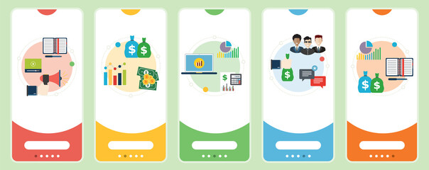 Poster - Business communication, return marketing, strategy finance and investment communication. Web banners template with flat design icons in vector illustration.
