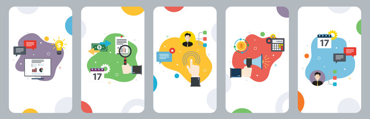 Poster - Investment, business, growth, meeting, communication and finance icons.