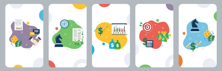 Poster - Business, finance, investment, strategy, growth and profits icons.