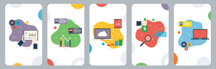 Poster - Finance, report, computer, financial, data and accountancy icons.