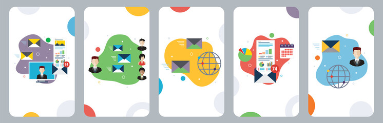 Poster - E-mail marketing, communication, notification, computer and marketing icons.