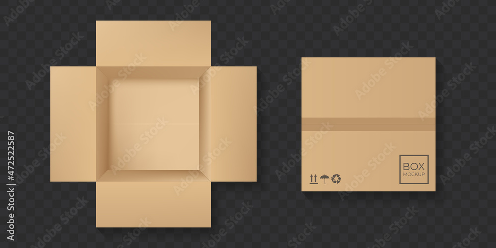 Cardboard box top view vector mockup. Stock Vector | Adobe Stock