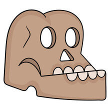 Brown Skull Head, Doodle Icon Drawing